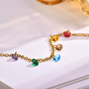 Stainless Steel Zirconia Bracelet For Women Dreamy Colorful Seven Stones Adjustable Cross Chain Electroplated Fashion Jewelry Gift