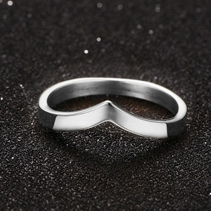 Polished minimalist silver V-shaped titanium steel ring for women in a stackable style
