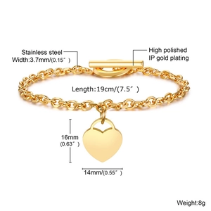 Tabella taglie dettagliata per bracciale a cuore in acciaio da 19cm con chiusura OT