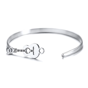 Bracelet jonc ouvert guitare minimaliste en acier inoxydable argenté pour femme