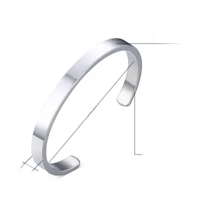 6mm high polished stainless steel open bangle with 56mm inner diameter measurements