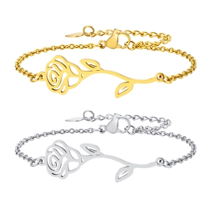 Elegant gold and silver rose flower bracelets in stainless steel for women with adjustable chain