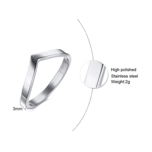 Détail d'une bague en V en acier inoxydable poli de 3mm avec dimensions et poids