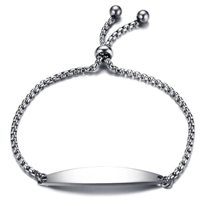 Adjustable Titanium Steel ID Bar Bracelet For Women Minimalist Polished Curved Plate Box Chain Slider Clasp Jewelry Gift