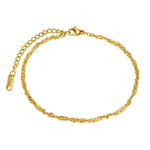 Golden stainless steel water wave chain bracelet for women with lobster clasp and tag