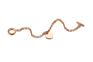 Bracciale con ciondolo a cuore in oro rosa lucido con elegante chiusura a T