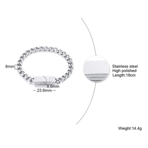 Détails du bracelet gourmette en acier argenté de 6mm avec mesures de dimensions