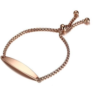 Minimalist rose gold stainless steel box chain bracelet with adjustable curved bar plate