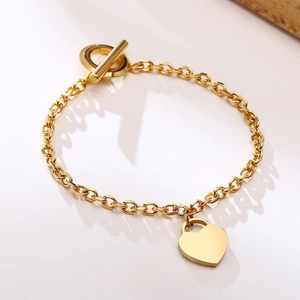 Bracciale Minimalista in Acciaio Inossidabile con Ciondolo a Cuore da Donna Chiusura a T Catena a O Oro Rosa Gioielli