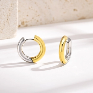 Minimalist Stainless Steel Two-tone Gold Silver Hoop Earrings For Women U-shape Geometric Ear Jewelry Party Daily Gift