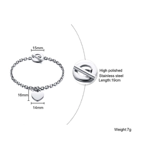 Bracciale con ciondolo a cuore in acciaio inossidabile lucido con chiusura a leva OT