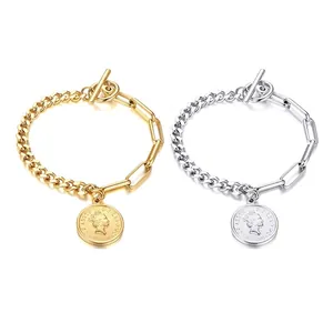 Bracelet Elizabeth en acier titane plaqué or 18K et argent avec fermoir à bascule