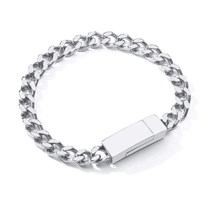 Bracelet gourmette poli en acier inoxydable argenté avec fermoir magnétique pour adultes