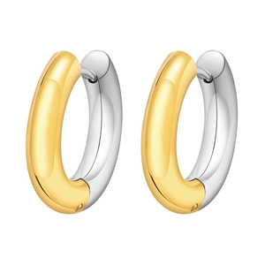 Polished two-tone gold and silver stainless steel hoop earrings with a modern chunky design