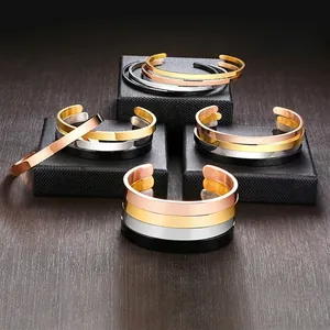 Minimalist Stainless Steel Cuff Bangle For Men Women IP Vacuum Plating High Polished Open Bangle Unisex Fashion Jewelry