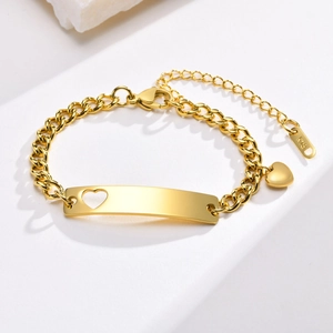 Fashion Stainless Steel Heart ID Plate Bracelet For Women Personalized Hollow Heart Curved Bar Charm Bracelet Jewelry Gift