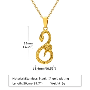 Collana dorata in acciaio inossidabile con ciondolo serpente e rosa con misure