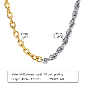 Collana bicolore in acciaio inossidabile con maglia a O dorata e catena a corda