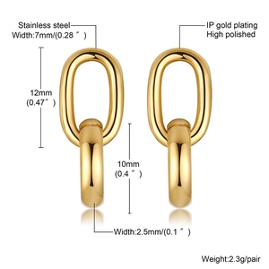 Boucles d'oreilles doubles ovales en acier inoxydable doré IP poli avec reflet miroir