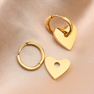 Boucles d'Oreilles Créoles Cœur en Acier Inoxydable pour Femme Plaqué Or Poli Pendentif Cœur Bijoux de Mode Romantique
