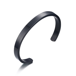 Minimalist matte black stainless steel open bangle bracelet for men and women