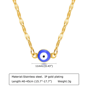Gold plated stainless steel evil eye pendant necklace with 11mm blue eye charm for women