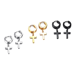 Orecchini a Cerchio con Croce in Acciaio Inossidabile Unisex Punk Minimalista Religioso Pendenti con Croce Gioielli di Moda Geometrici