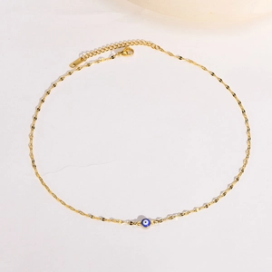 Golden stainless steel evil eye pendant necklace with faceted chain and lobster clasp