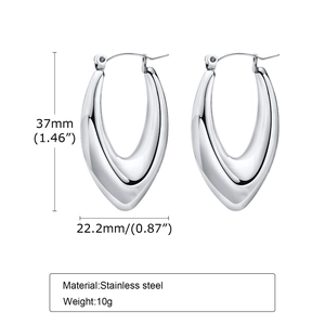Detailed dimensions of silver teardrop hoop earrings in polished stainless steel