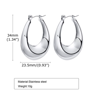 Detailed size chart for large teardrop silver stainless steel earrings weighing 10g