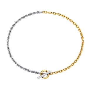 Collana bicolore in acciaio inossidabile con catena a fune e chiusura a levetta OT dorata