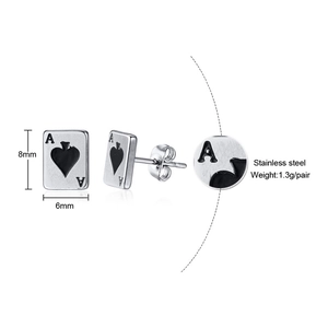 Detail view of Ace of Spades stainless steel studs showing dimensions and material texture