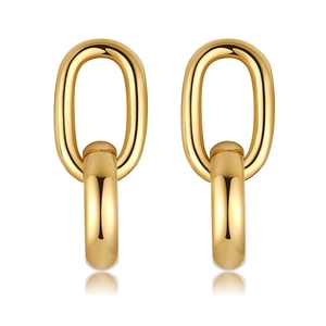 Boucles d'oreilles doubles anneaux en acier titane doré au style minimaliste moderne