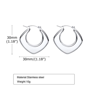 Polished silver stainless steel heart-shaped hollow hoop earrings 30mm x 30mm