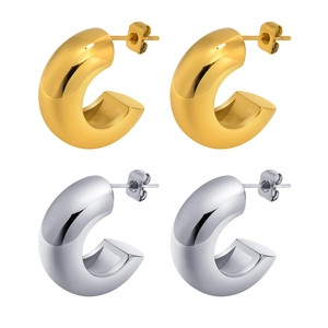 Polished chunky C-shaped hoop earrings in gold and silver finish for women