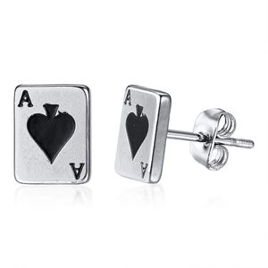 Ace of Spades Stainless Steel Poker Stud Earrings For Women Men Punk Vintage Silver Black Card Earrings Fashion Jewelry