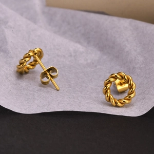 Minimalist gold plated stainless steel twisted rope hoop earrings for women with butterfly backs