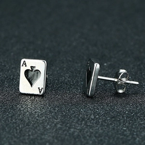 Polished silver stainless steel stud earrings featuring an Ace of Spades poker design