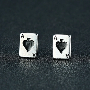Vintage Ace of Spades stud earrings in silver stainless steel with matte finish