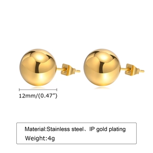 Boucles d'oreilles boules 12mm en acier inoxydable doré avec placage IP poli