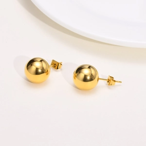Boucles d'oreilles boules dorées en acier inoxydable poli avec fermoirs papillon