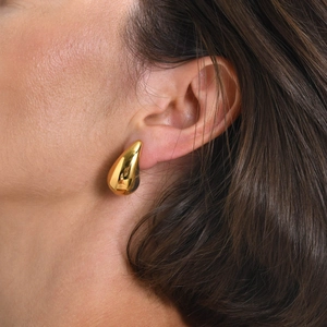 Golden teardrop hollow earrings in high-polished stainless steel with 3D drop silhouette