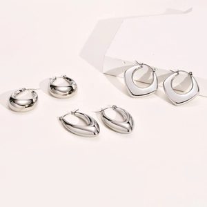 Minimalist Stainless Steel Geometric Hoop Earrings For Women Water Drop D-Shape Polished Silver Earrings Fashion Jewelry Gift
