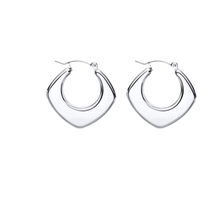 Minimalist silver hollow geometric earrings with polished mirror finish and snap closure