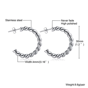 Boucles d'oreilles créoles torsadées en forme de C en acier poli de 30mm de diamètre