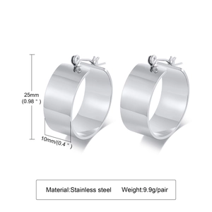 Detail showing 25mm diameter and 10mm width dimensions for stainless steel hoop earrings
