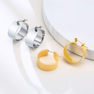 Minimalist Stainless Steel Wide Hoop Earrings For Women Gold Plated Mirror Polish Geometric Geometric Dangle Earrings