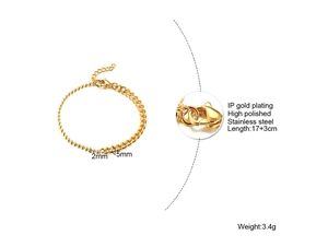 Detail of 18K gold-plated stainless steel bead and curb chain necklace with lobster clasp