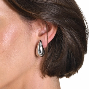 Modern gold hollow teardrop stud earrings in polished stainless steel for women