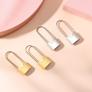 Koreanische Stil Edelstahl Vorhängeschloss Ohrringe Für Damen Minimalistische Industrie U-Haken Gold Silber Ohrringe Schmuck